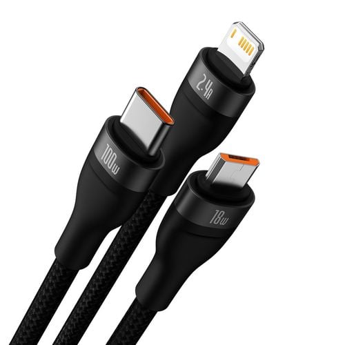 kabel przewód 3w1 usb do usb-c / iphone lightning / micro usb 1.2m - czarny na Arena.pl