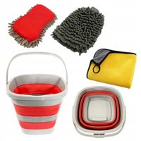 ZESTAW RĘCZNIK RĘKAWICA GĄBKA SKŁADANE WIADRO DO MYCIA SAMOCHODU AUTA
