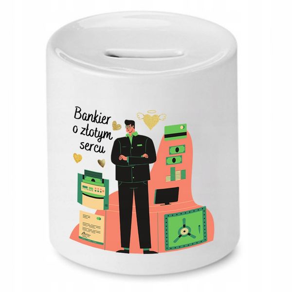 Dla Bankiera Prezent Skarbonka O Złotym Sercu Z Nadrukiem Ze Zdjęciem Z Nad zdjęcie 1