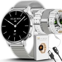 SMARTWATCH DAMSKI ELEGANCKI ZEGAREK AMOLED ROZMOWY BT 3 PASKI SREBRNY IP68