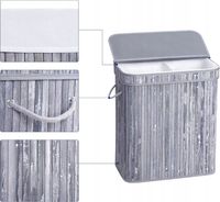 BAMBUSOWY KOSZ NA PRANIE BIELIZNĘ ZABAWKI POJEMNIK DWUKOMOROWY Z POKRYWĄ