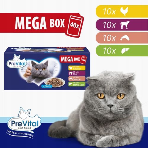 KARMA MOKRA DLA KOTA PREVITAL SASZETKI MEGA BOX 40X100G MIX SMAKÓW W SOSIE na Arena.pl