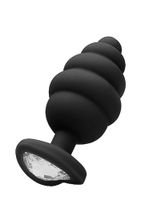 large ribbed diamond heart plug - black