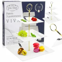 PATERA PORCELANOWA PIĘTROWA BIAŁA NOWOCZESNA NA CIASTO OWOCE 3-POZIOMOWA