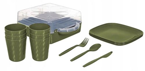 ZESTAW PIKNIKOWY 32 ELEMENTY KUBKI SZTUĆCE POJEMNIK PRZENOŚNY na Arena.pl