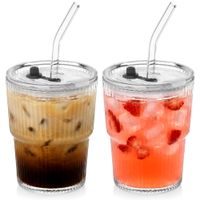 Kubki szklane z pokrywką i słomką 340 ml 2 szt.