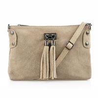 VERA PELLE torebka zamszowa listonoszka z frędzelkami V036 beżowa