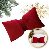 aksamitna poduszka dekoracyjna, czerwona kokarda duża, 30x50 cm pds23