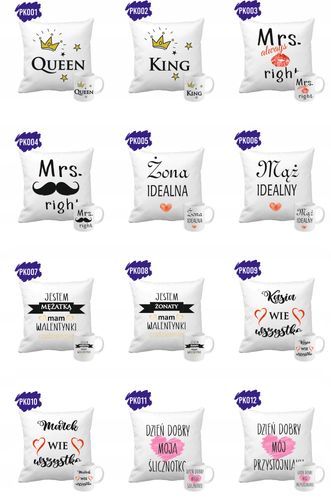 Zestaw PODUSZKA + KUBEK z nadrukiem LOVE PREZENT DLA ŻONY MĘŻA walentynki na Arena.pl