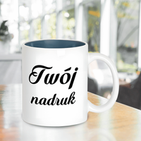 Biały kubek niebieskie wnętrze 330 ml z Twoim nadrukiem