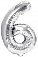 Balon Foliowy Na Urodziny Cyfra 6 Duży Srebrny 40cm Dekoracja Imprezowa XL