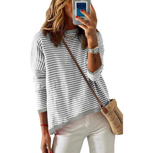 Bluzka damska longsleeve w paski bawełna biało-szara okrągły dekolt S na Arena.pl