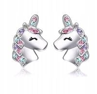 SREBRNE KOLCZYKI jednorożec DLA DZIEWCZYNKI STAL CHIRURGICZNA 316L sztyft