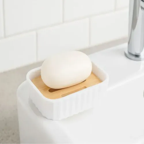 Zestaw łazienkowy szczotka do łazienki wc dozownik kosz bambus 6 elementów na Arena.pl