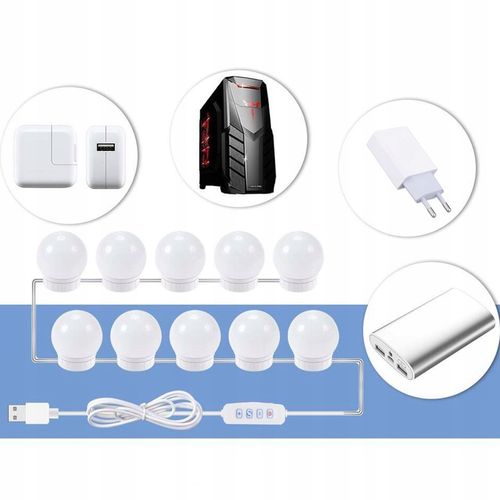 10x ŚWIATEŁKA LAMPKI LED NA LUSTRO TOALETKI 10 Poziomów Jasności 4,5M na Arena.pl