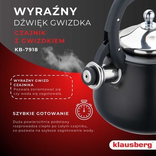 czajnik stalowy z gwizdkiem 2,8l klausberg kb-7918 na Arena.pl