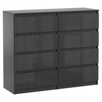 Komoda 8 Szuflad Do Salonu Sypialni Duża Pojemna Pari 8 Czarny Połysk