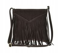 Laura Biaggi torebka listonoszka skóra naturalna frędzle czekolada TS04-530