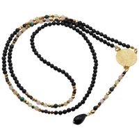 Naszyjnik długi - Turmalin czarny, cytryn, kwarc różowy, malachit i srebro złocone