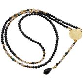 Naszyjnik długi - Turmalin czarny, cytryn, kwarc różowy, malachit i srebro złocone