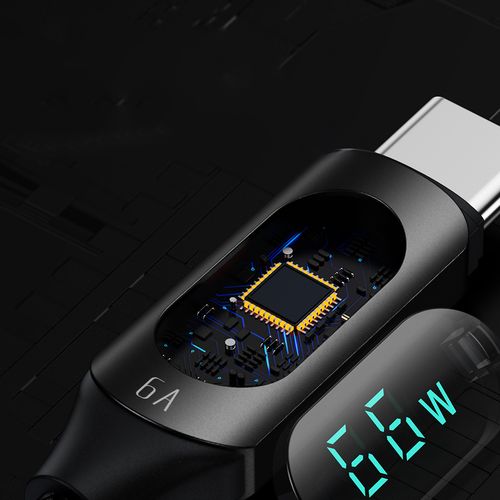 Kabel przewód USB-A - USB-C z wyświetlaczem LED 66W 6A 2m czarny na Arena.pl