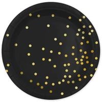 Talerzyk papierowy czarny w złote kropki 22cm 6szt
