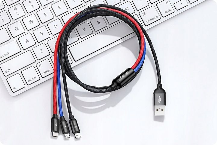 BASEUS MOCNY KABEL USB PRZEWÓD 3w1 do IPHONE MICRO TYP-C USB-C 3.5A 120cm zdjęcie 5