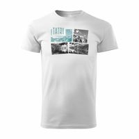 Koszulka z górami w góry turystyczna z Tatrami Tatry Morskie Oko trekkingowa męska biała REGULAR L