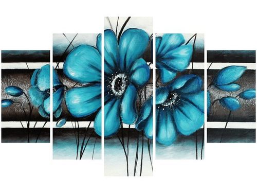 70 100CM OBRAZ 5 ELEM TURKUSOWE KWIATY DRUK PŁÓTNO na Arena.pl