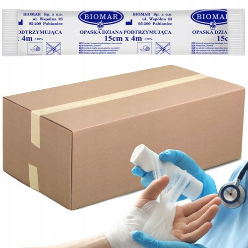 100x BANDAŻ DZIANY PODTRZYMUJĄCY OPASKA OPATRUNKOWA 15cm x 4m BIOMAR PE na Arena.pl