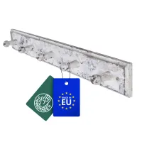 Biały Wieszak John Paddle z 5 Haczykami z Litego Drewna Sosnowego w stylu antycznego loftu industrialnego Uniwersalny