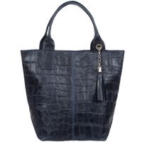 VERA PELLE torebka damska skórzana shopper kroko z saszetką V524 granatowa