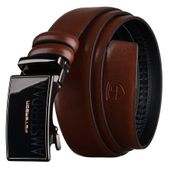 brązowy, elegancki pasek męski ze skóry naturalnej z automatyczną klamrą