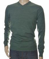 Sweter męski w szpic serek z wełny wełniany niegryzący XL khaki 1703