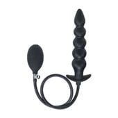 beaded inflatable silicone anal plug - black