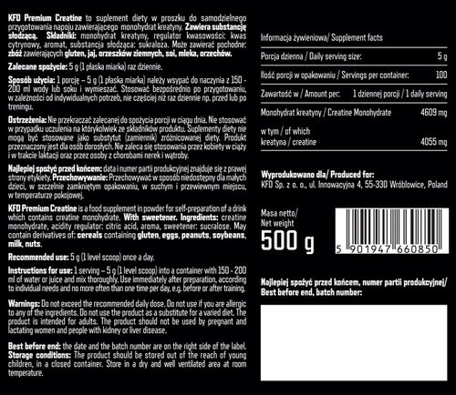 KFD PREMIUM CREATINE - 500 G KREATYNA MONOHYDRAT na Arena.pl