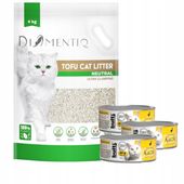 Żwirek eko Tofu zbrylający DIAMENTIQ 4 kg NATURAL+Karma Bulti 3x85g