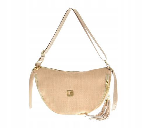 Laura Biaggi - torebka listonoszka podkowa struktura płótna ciemny beż A527 na Arena.pl