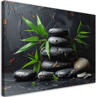 Obraz do salonu sypialni, Czarne kamienie zen spa liście 30x20
