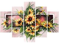 105CM 150CM OBRAZ 5 ELEM SŁONECZNIKI KORALU DRUK