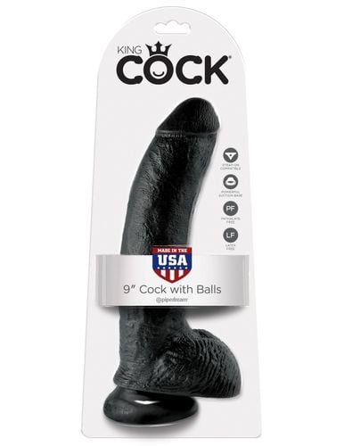 9' cock with balls black dildo z jądrami czarne 23cm king cock na Arena.pl