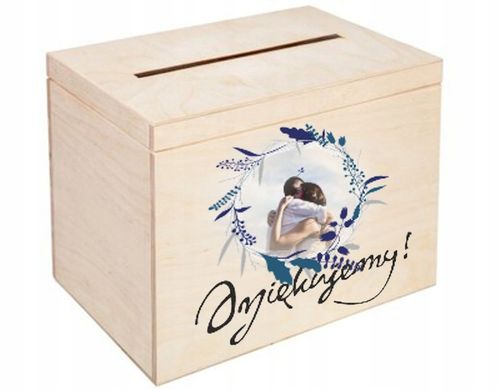Pudełko na koperty drewniana skrzynka z nadrukiem na Arena.pl
