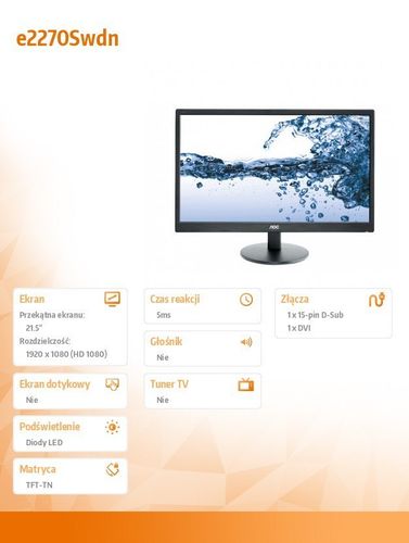 AOC 21.5'' e2270Swdn LED DVI Czarny na Arena.pl