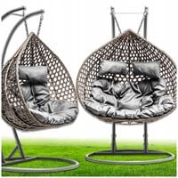 FOTEL WISZĄCY ROSAI DWUOSOBOWY KOSZ KOKON PREMIUM SZARY PREMIUM GRUBY SPLOT