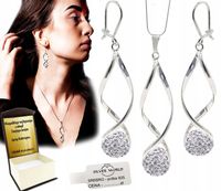 KOMPLET SREBRNY BIŻUTERII 925 DAMSKI Z CYRKONIAMI SWAROVSKI + GRAWER GRATIS