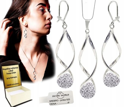 KOMPLET SREBRNY BIŻUTERII 925 DAMSKI Z CYRKONIAMI SWAROVSKI + GRAWER GRATIS na Arena.pl