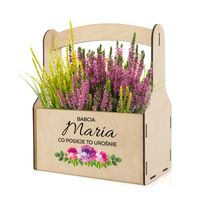 Doniczka na kwiaty drewniana prezent dla babci ogrodniczki z dedykacją