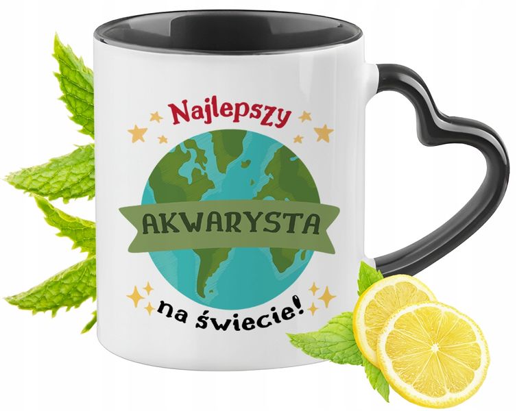 Kubek Czarny Z Uszkiem W Kształcie Serca Dla Akwarysty Na Prezent zdjęcie 1