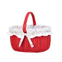 WIKLINOWY MALOWANY KOSZ TORBA NA ZAKUPY OBSZYTA TKANINĄ 42X34 H23/36 CM