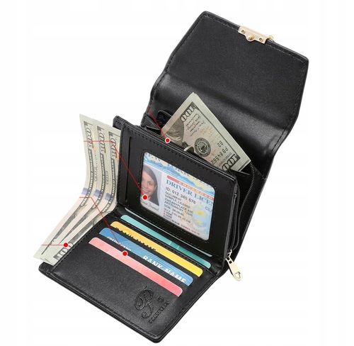 PORTFEL Damski CZARNY Mały Elegancki na Monety Karty Gotówkę Zdjęcie na Arena.pl